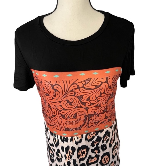 Punchy Western Cheetah Leopard Embroidered Faux Leather Short Sleeve T ShirT - Picture 4 of 8